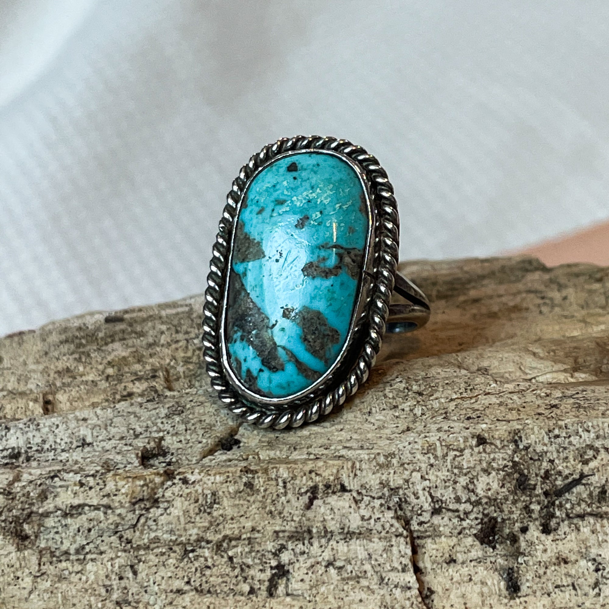 Native American Sterling Silver Large Stone Turquoise Ring