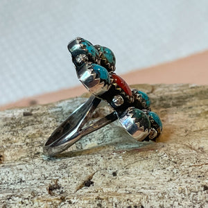 Vintage Navajo Multi Stone Sterling Silver Ring